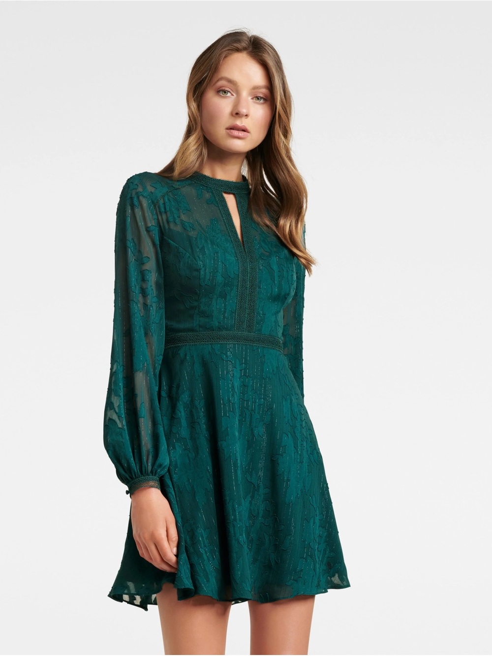 Ever New Emerald Green Floral Mesh Mini Dress Burnout Sheer Skater Fairycore Ren
